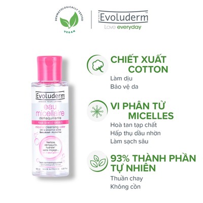 Nước tẩy trang Evoluderm Eau Micellaire 100ml (Màu Hồng)