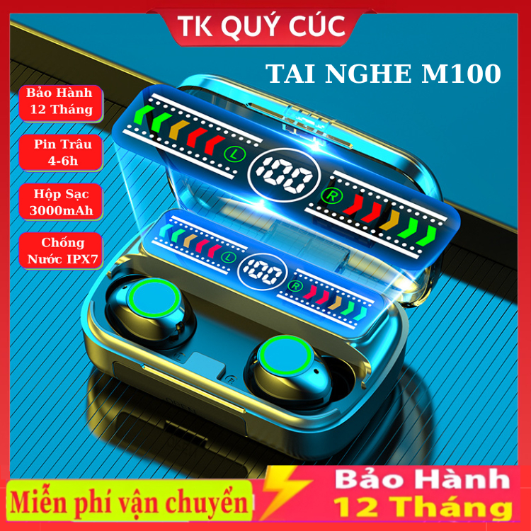 Tai Nghe Bluetooth M100 /M10 / F9 bản Pro upgrade Pin Trâu 3000mah, Nút Cảm Ứng, screen Led Gaming, Chống Nước