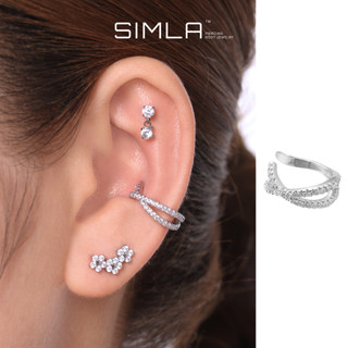 Khuyên tai kẹp vành tai hai hàng đá chữ x Earcuff Simla - Simla Body Jewelry