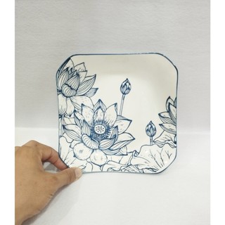 Dĩa sứ vuông hoa sen 8 inch, dĩa lót chén 15cm
