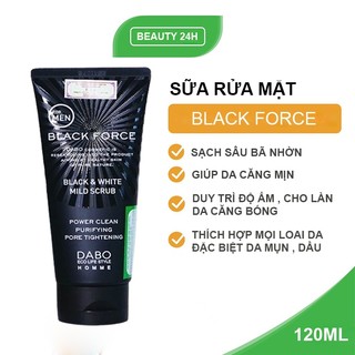 Sữa rửa mặt nam giới Dabo Black Force Hàn Quốc làm Trăng da, Sạch bã nhờn, Sạch mụn 120ml Chính Hãng
