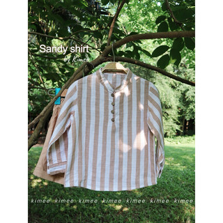 Set đồ sơ mi quần yếm bé trai màu trắng nâu chất liệu linen thoáng mát thấm hút mồ hôi được thiết kế bởi kimee