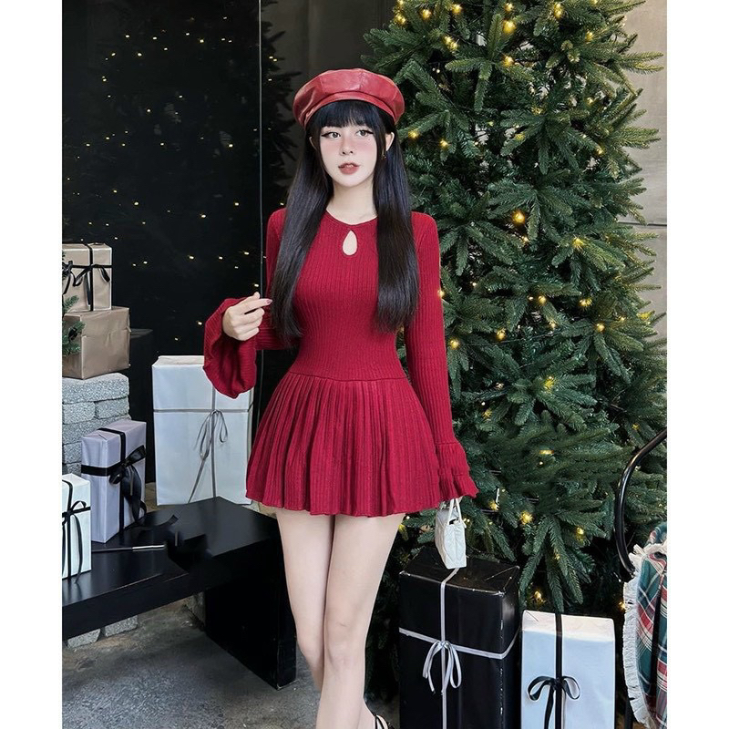 Đầm dài tay váy xếp ly