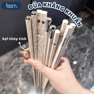 Set 10 đôi đũa ăn cơm trắng bạc chất liệu sợi thủy tinh, Combo đũa kháng khuẩn chịu nhiệt phong cách Bắc Âu