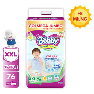 Tã/bỉm quần Bobby gói Mega Jumbo M112/L96/XL84/XXL76