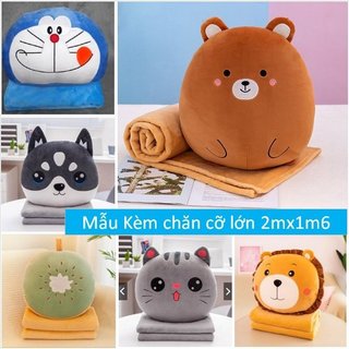 Gấu bông kèm chăn bánh kem gấu ong, doremon, gấu nâu béo 2in1