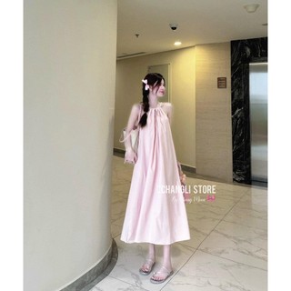 Đầm Maxi Đi Biển Cổ Yếm Dáng Dài Xòe Bồng Bềnh 2 Tone Màu Đơn Giản Hot Hit Đi Biển Du Lịch