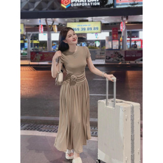 Đầm thun dáng dài đính hoa chất vải len tăm thoáng mát