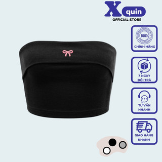 Áo ống dáng croptop quây ngang bo gân nơ hồng basic Xquin, Áo cup nữ dáng ngắn ôm body cực tôn dáng thời trang mùa hè