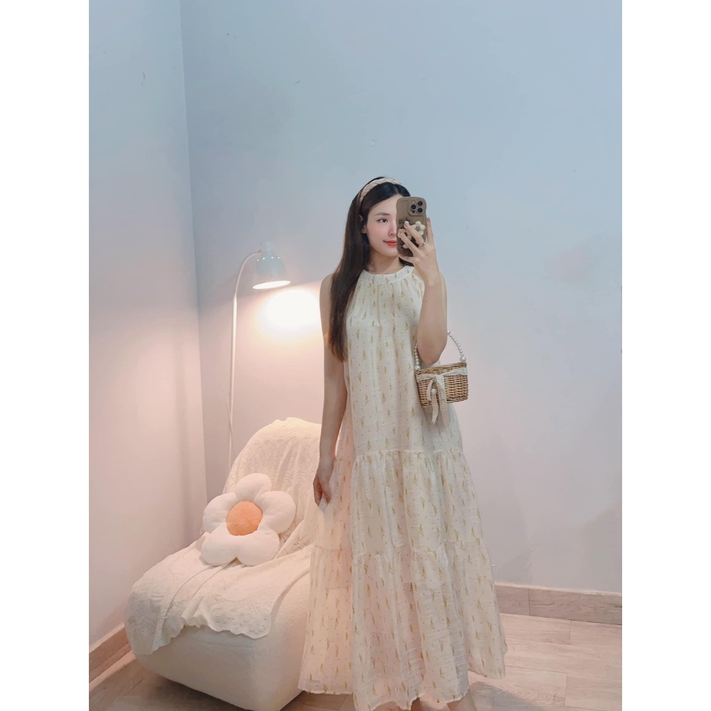 Đầm maxi hoa cổ yếm thiết kế 2 lớp (ẢNH THẬT SHOP CHỤP)