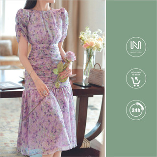 V10 - Váy đuôi cá hoa tím Lyna Dress