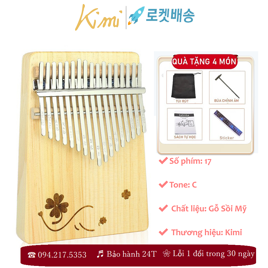 Đàn kalimba Kimi 17 phím gỗ thông nguyên khối Mahogany KIMI - M17006