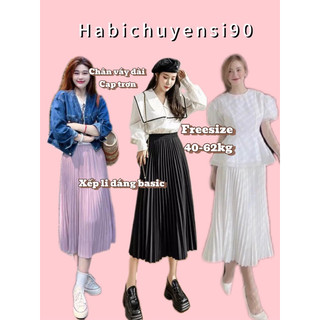 Chân váy xếp ly dáng dài hàng quảng châu cao cấp cạp chun kiểu dáng MIDI dài 74cm habichuyensi90