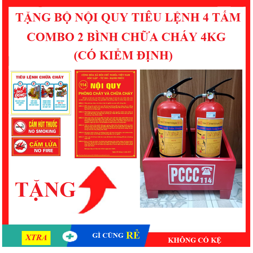 {Tặng bộ nội quy + Tiêu lệnh} CÓ KIỂM ĐỊNH Combo 2 Bình Bột ABC 4kg Dùng Gia Đình Văn Phòng.