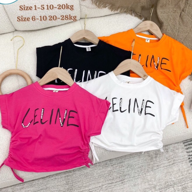 Áo croptop bé gái chất cotton size 10-28kg, áo thun bé gái cổ tròn dây rút Celine