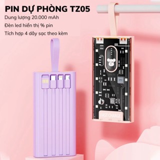 Sạc Dựng Phòng Trong Suốt 10000mAh chính hãng HKDOTI TZ04 Kèm 4 Đầu Sạc Màn Hình LED- HKDOTI