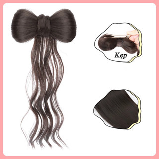  Búi tóc giả thắt nơ xoăn lơi phong cách cổ điển cho nữ S07BU11 Tóc giả kẹp nơ đuôi dài cho nữ 