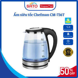 Ấm siêu tốc thuỷ tinh Chefman CM-736T 1500W dung tích 2L trong suốt tiết kiệm điện năng chính hãng
