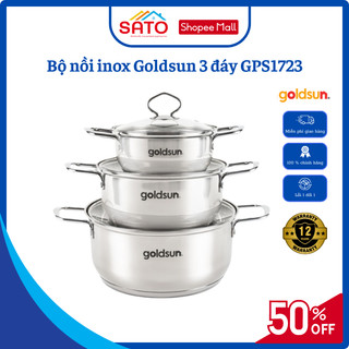 Bộ nồi inox Goldsun GPS1723 3 lớp đáy từ quai chắc đủ size dùng mọi loại bếp