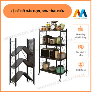 Kệ sắt để đồ đa năng gấp gọn có bánh xe, kệ gia dụng