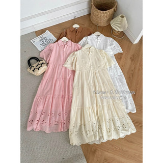 Váy maxi ren cổ đức hoa lỗ