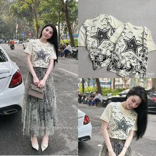 ÁO THUN NỮ, ÁO PHÔNG DI O RỐI MÀU HÌNH SAO COTTON LẠNH 2024