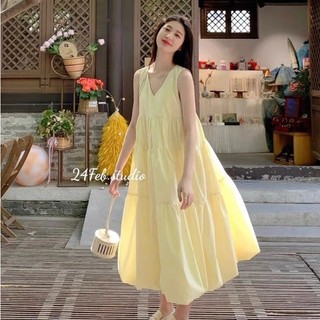 [Pass] Váy không tay màu vàng pastel dáng dài quả bí