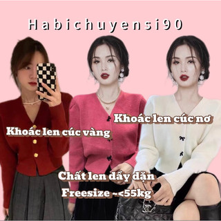 Áo len nữ tay dài cài nút , Áo khoác len cardigan nữ dáng ngắn bo tay bo gấu dầy đẹp công sở cơ bản habichuyensi90