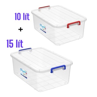 Combo 2 thùng : thùng 10 lít và thùng 15 lít hình chữ nhật nhựa duy tân