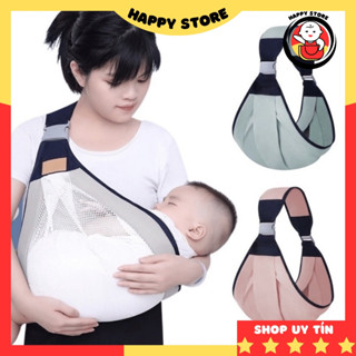 Địu em bé sơ sinh 4 tư thế, đai địu vải lưới cotton nằm cho bé sơ sinh 0-36 tháng tuổi Happy Store