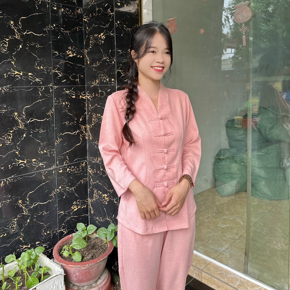 BÀ LAI LINEN Quần Áo nữ Phật Tử, đồ lam Đi Chùa mẫu nữ bà lai Linen