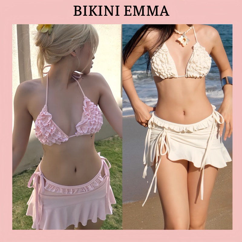 Bikini 3 Món Tam Giác Bèo Nhún Tiểu Thư EMMA Hàng Loại 1 (Video Shop EMMA Tự Quay) Mặc Nhiều Kiểu