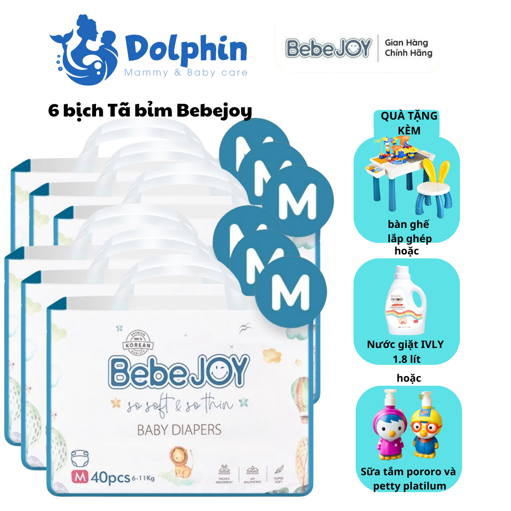 6 bịch tã bỉm bebejoy đủ size tã dán/tã quân bỉm dán/bỉm quần thấm hút nhanh, siêu nhẹ, mỏng 1.5mm