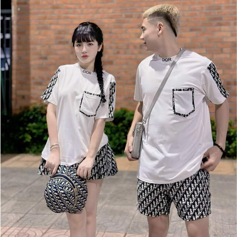 Bộ Quần Áo Dio Thêu Bo Cổ Và Viền Túi ❤ Set Quần Dio Áo Thun Tay Lỡ Chất Cotton Mềm Mịn NA332