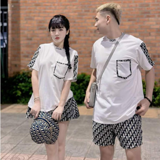 Bộ Quần Áo Dio Thêu Bo Cổ Và Viền Túi ❤ Set Quần Dio Áo Thun Tay Lỡ Chất Cotton Mềm Mịn NA332