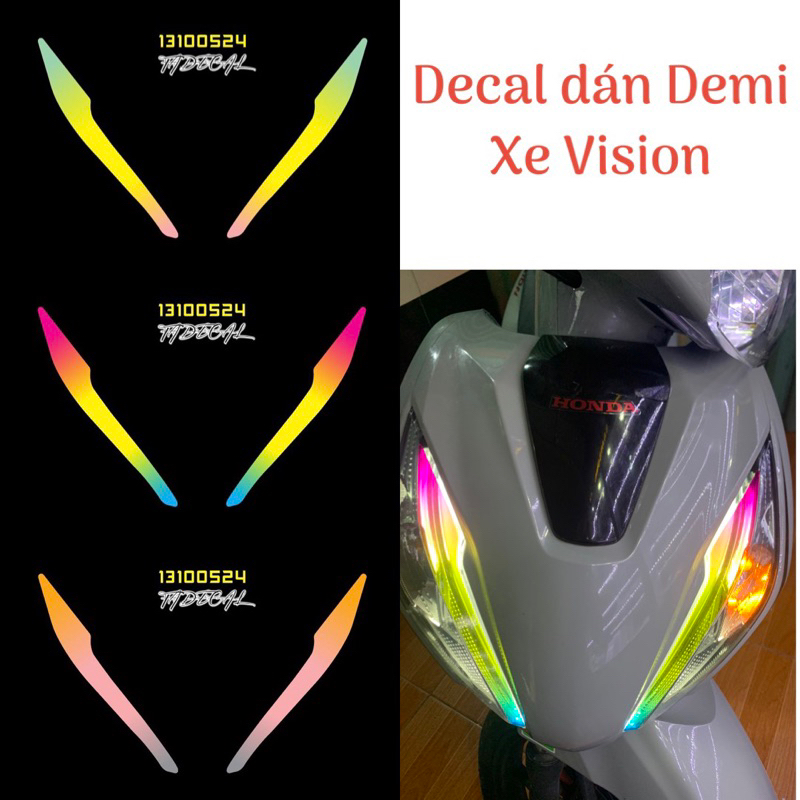 Tem decal dán Demi xe Vision 2020-2024 mẫu cầu vồng nền trong,tem 4 lớp chống nước