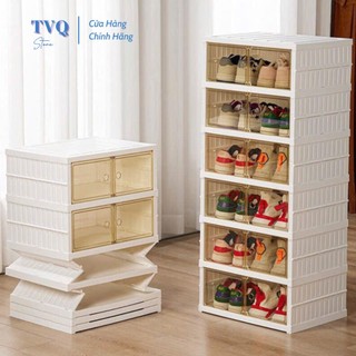 Tủ Đựng Giày Bằng Nhựa Trong Suốt Hai Hàng Không Cần Lắp Đặt Tiện Lợi Sử Dụng TVQ Store