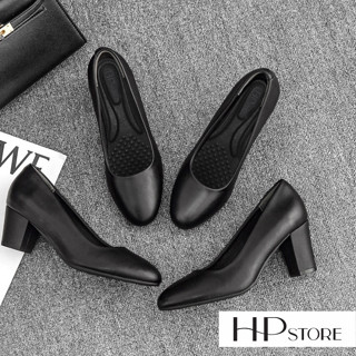 Giày Tiếp Viên [DA THẬT] Hàng Không Công Sở Văn Phòng Nữ Mũi tròn 5CM-7CM HP Store
