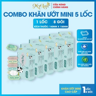 Combo 5 lốc Khăn ướt mini bỏ túi MyLan cao cấp | 8 gói/ lốc |