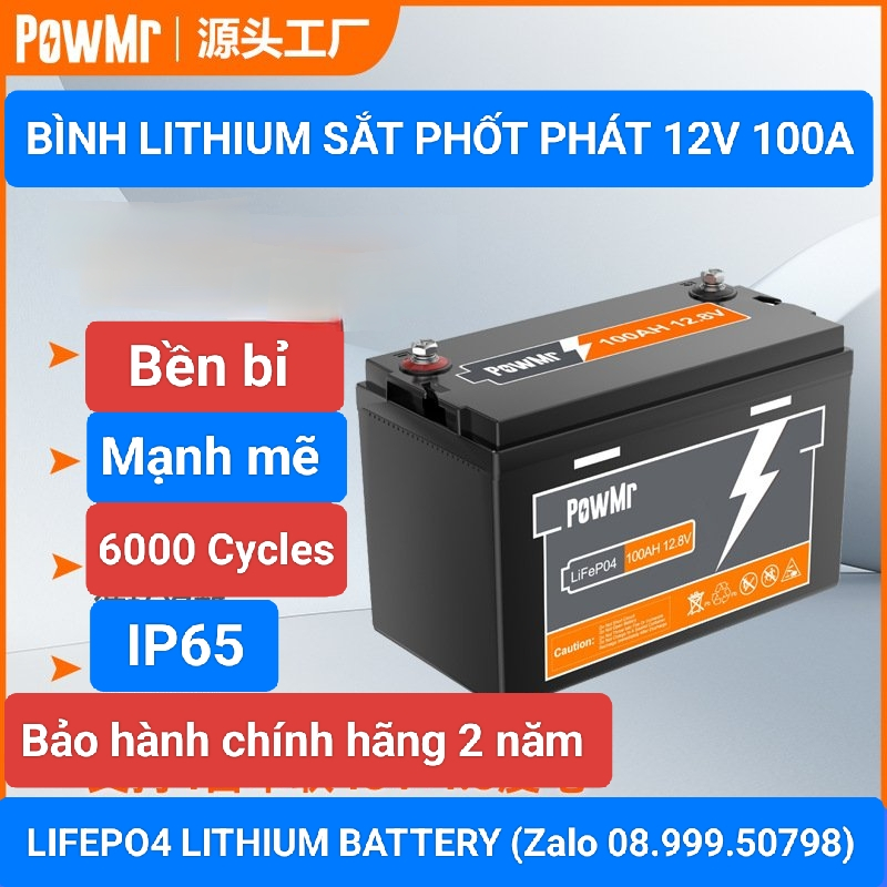 Pin lithium lifepo4 sắt phốt phát 12v - 100ah .