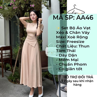 Set Bộ Áo Vạt Xéo & Chân Váy Maxi Xoè Rộng Chất Thun Mềm Mịn, Dày Dặn Phù Hợp Mặc Đi Chơi, Đi Làm