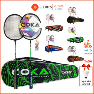 Bộ vợt cầu lông chính hãng coka 508, cặp vợt cầu lông tốt nhẹ dây căng trợ lực