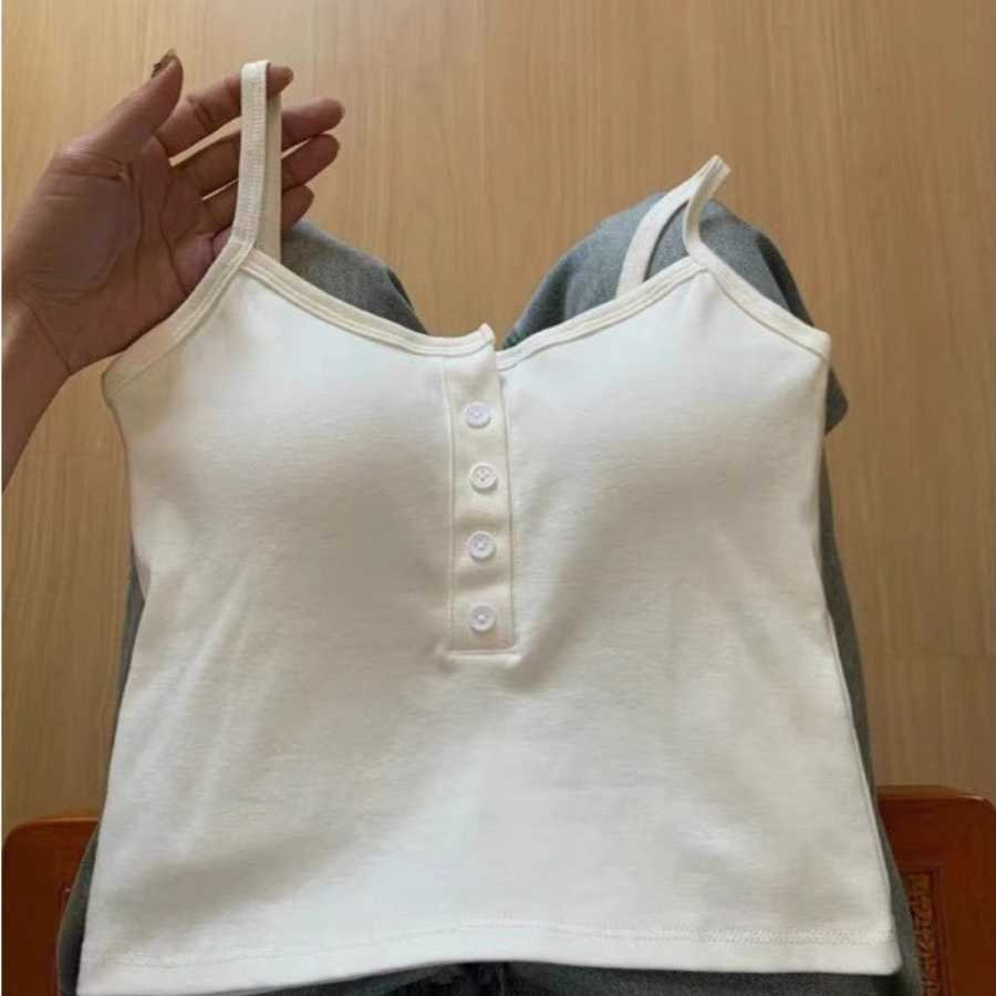 (KÈM MÚT) Áo 2 dây thun tăm có cúc trước kèm mút đệm quai nhỏ MILASU 234 | BigBuy360 - bigbuy360.vn