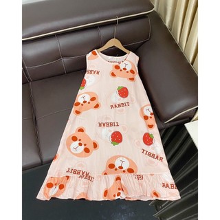 Váy Lanh Bầu sát nách Chicmom form rộng, mềm mịn, thoáng mát, họa tiết cực xinh