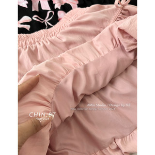 Set áo nơ mix chân váy hồng