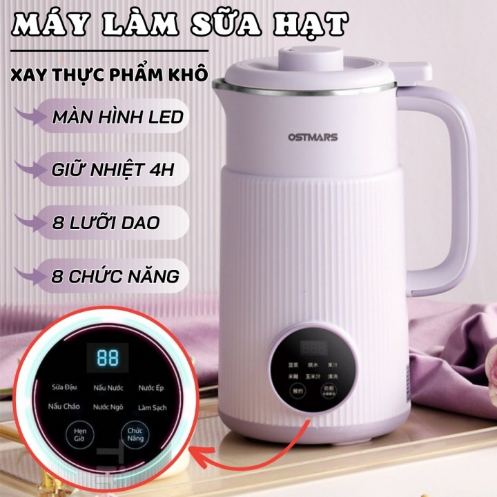 (BH 1năm chính hãng OSTMARS )Máy Làm Sữa Hạt OSTMARS , Máy Nấu Sữa Hạt Chính Hãng 800ml - 8 Chức Năn