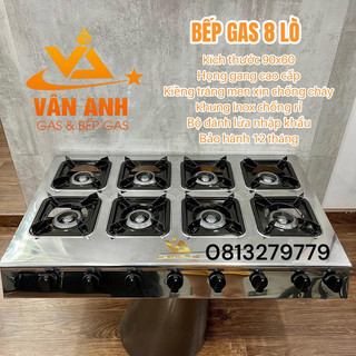 Bếp Mỳ Cay 8 lò 8 cửa - Bếp bánh xèo 8 lò - bếp 8 lò inox - bếp công nghiệp áp thấp Rh208