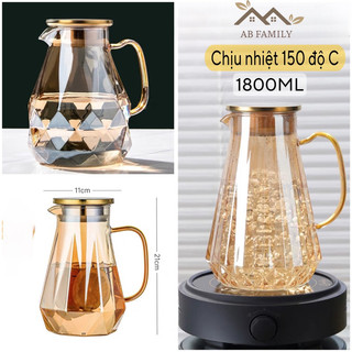Bình Thuỷ Tinh Đựng Nước 1800ML Chịu Nhiệt 150 độ C, Bình Đựng Nước Ép Trái Cây
