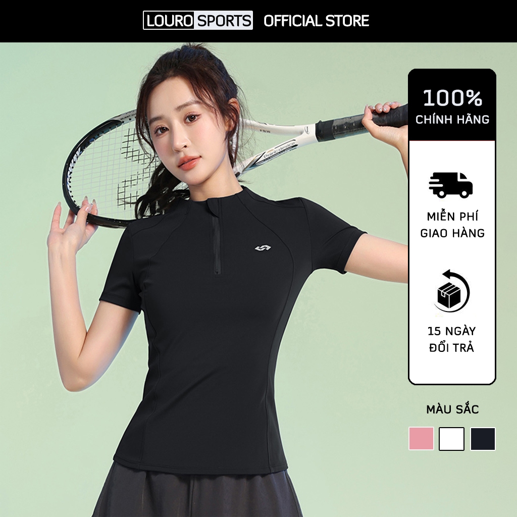 Áo thể thao nữ tay ngắn khóa kéo [Louro A6], phối lưới siêu thoáng, phù hợp tập thể thao, gym, yoga | BigBuy360 - bigbuy360.vn