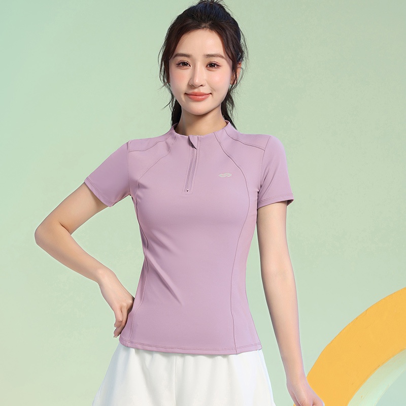 Áo thể thao nữ tay ngắn khóa kéo [Louro A6], phối lưới siêu thoáng, phù hợp tập thể thao, gym, yoga | BigBuy360 - bigbuy360.vn